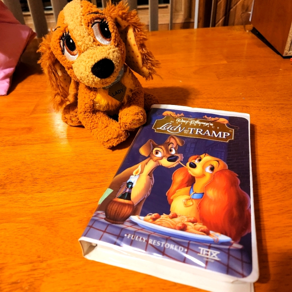 Bundle of Lady and the Tramp Lady stuffed animal and VHS tape